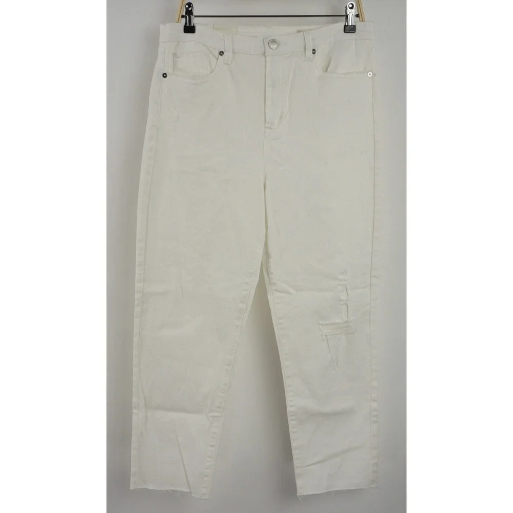 New BLANK NYC Madison Crop Women 32 x 26 White High‎ Rise Raw Edge Ripped Jeans